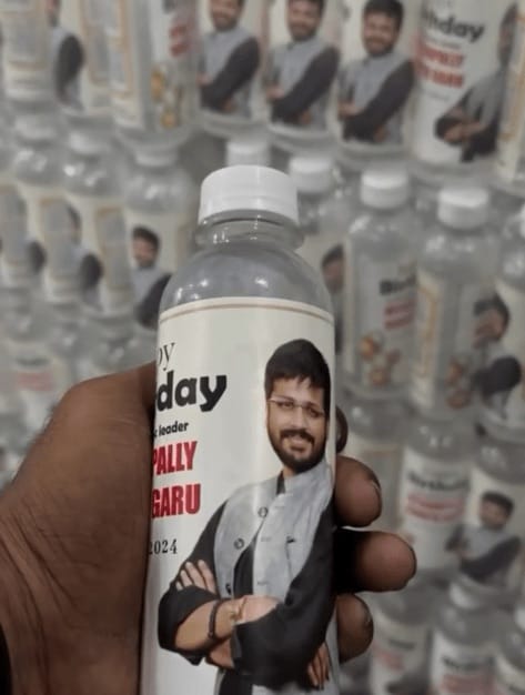 Dr. Mynampally Rohith water bottles on hes birthday
